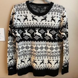 Forever 21 Black & White Reindeer Christmas Sweater